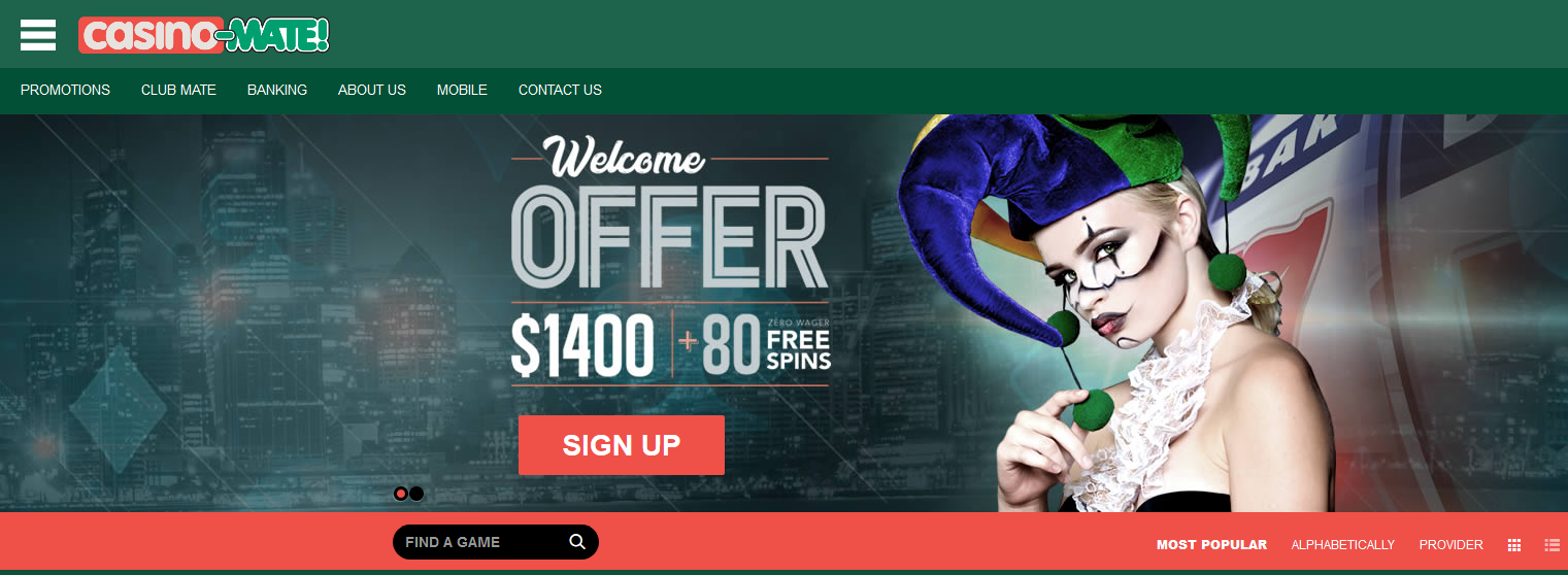 Casino Mate /
                                Welcome Offer $1400+80 FREE SPINS