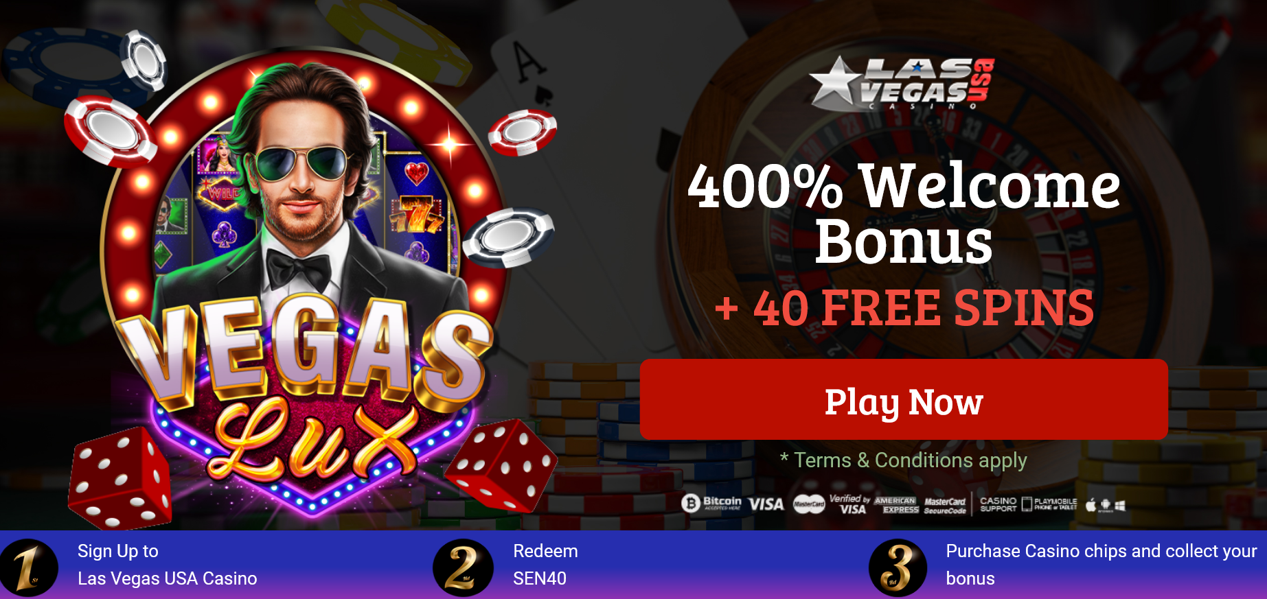 400% Welcome Bonus +
                        40 FREE SPINS